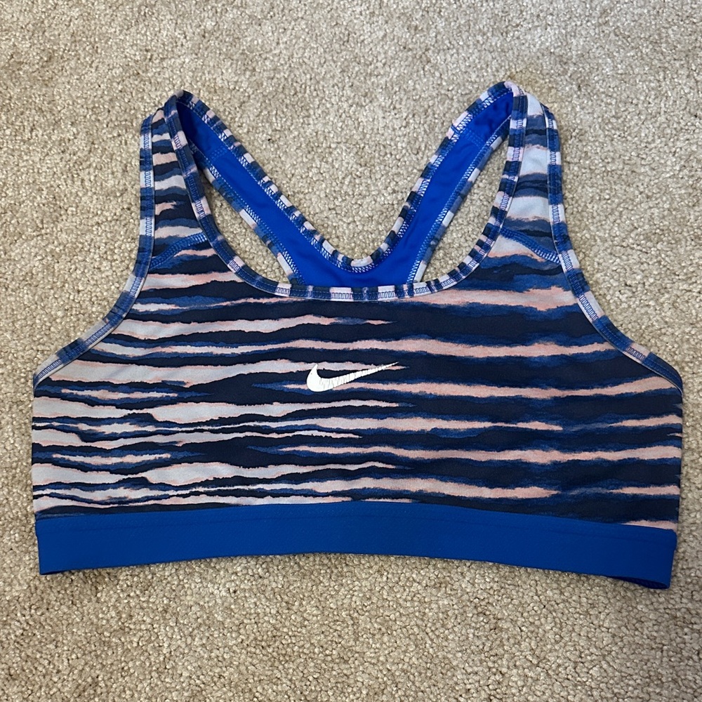 Nike Women's Blue and Black Pattern Sports Bra